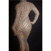 Luxury Silver Rhinestones Crystal Long Dress, Prom Party Dress, Women Birthday Celebration Dress - 28Swim